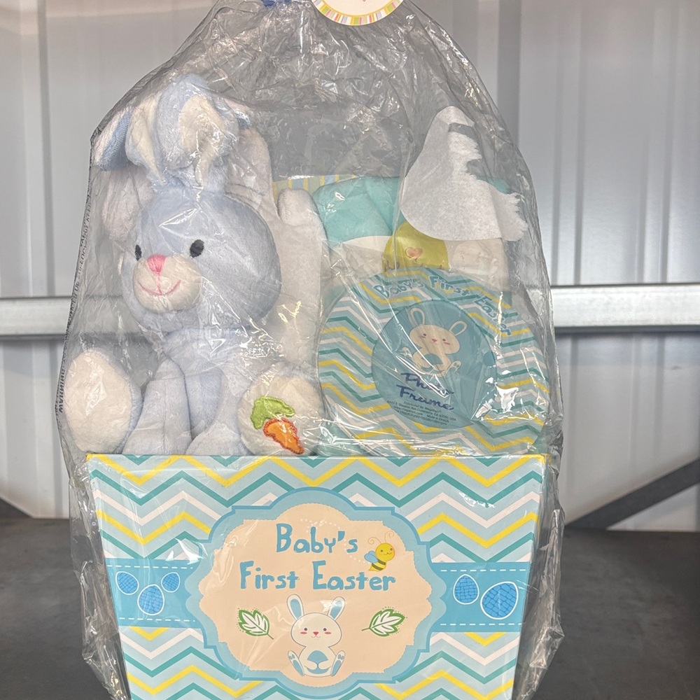 Blue Baby's First Easter Gift Basket - Plush Bunny & Accessories